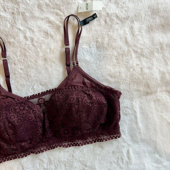 NWT Aerie Maroon Real Power Wireless Push Up Joy Convertible Lace Bra - 34C - Picture 8 of 8